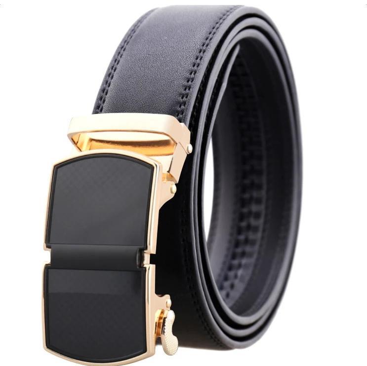 Black Leather Hook Closure Buckle Adjustable Slide Black Belt