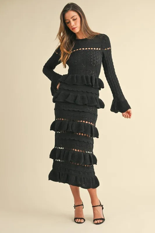 MABLE Ribbed Knit Color Block Cutout Midi Dress