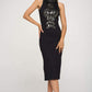 Women's Sleeveless Bodycon Dress with Embellished Front Detail