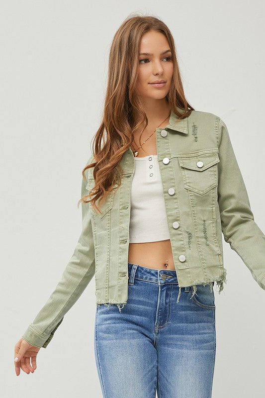 RISEN Plus Size Raw Hem Cropped Denim Jacket – Stylish & Comfortable