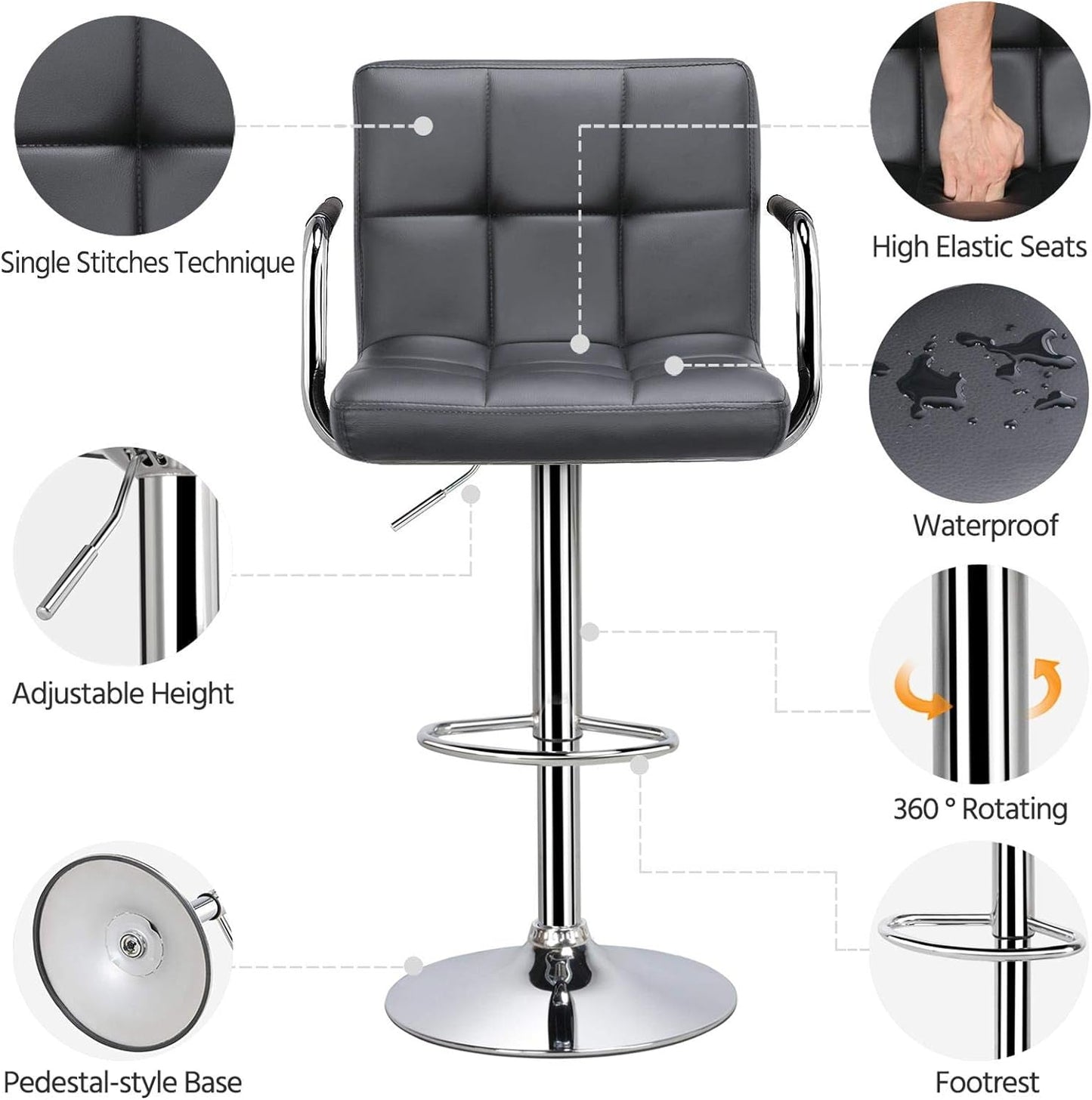 Bar Stools, Adjustable PU Leather Swivel Barstools, Modern Counter