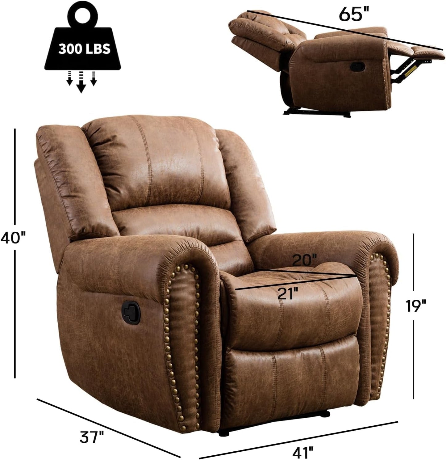 Leather Recliner Chair Set of 2, Classic and Traditional Manual