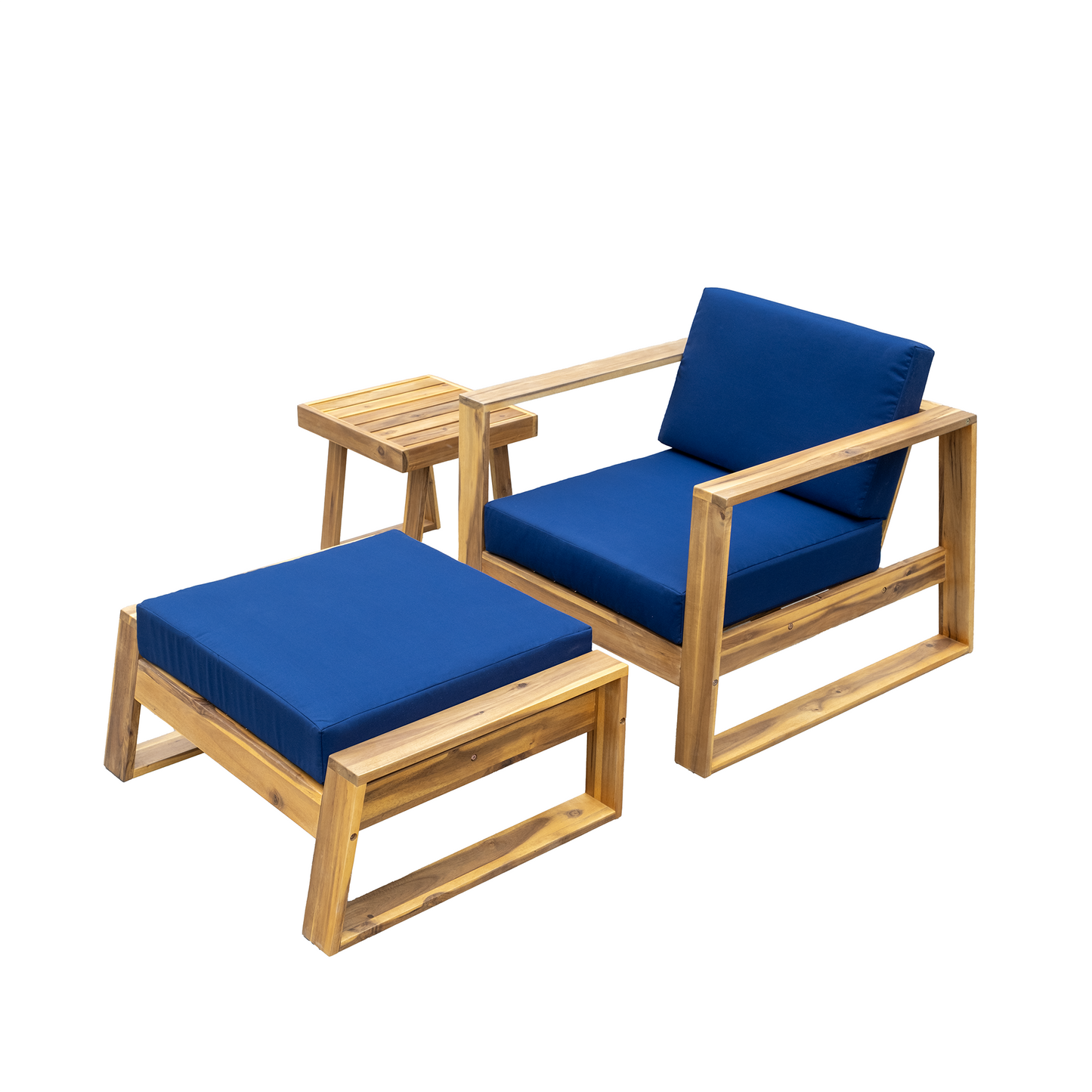 Acacia Wood Outdoor Lounge Set - Chair & Ottoman, Perfect for Patios,