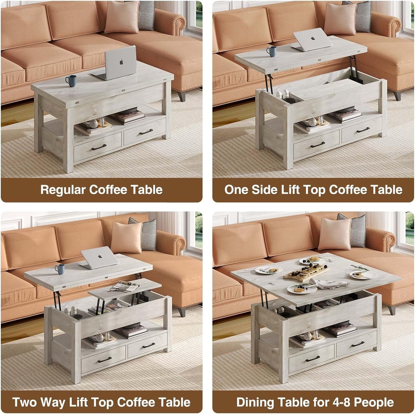 Coffee Table Lift Top, Multi-Function Convertible Coffee Table with