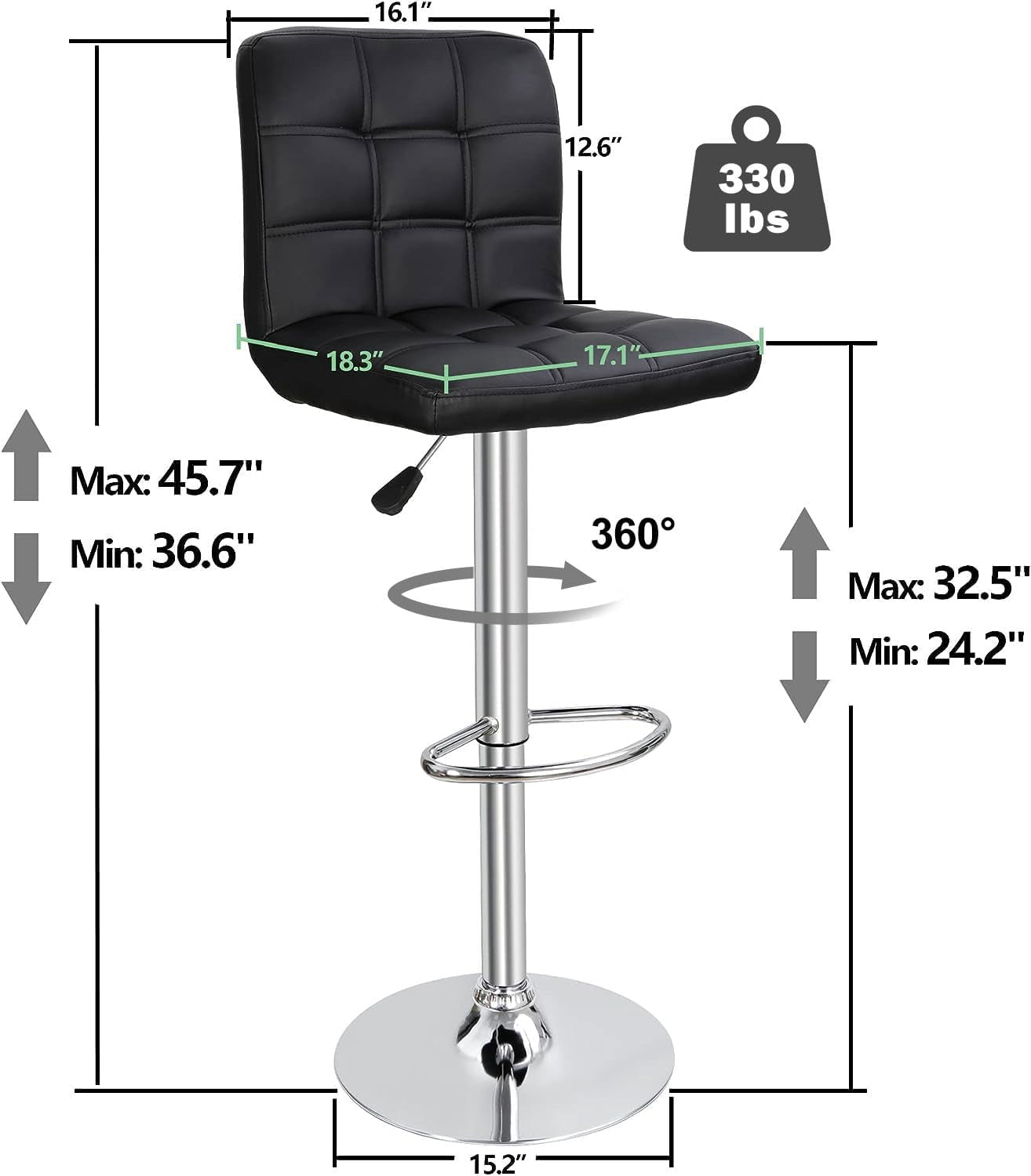 Set of 4 Adjustable Swivel Barstools, Modern PU Leather Kitchen