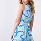 Light patterned dress with a belt, mint blue 03040