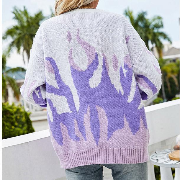 Vintage Purple Flame Knitted Oversized Sweaters - Walbiz.com
