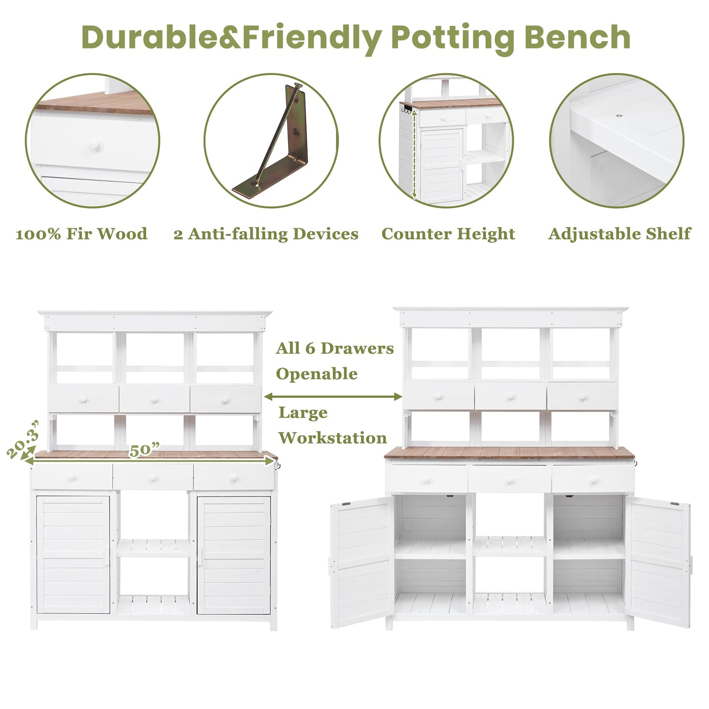 65.7'' H Tall Garden Potting Bench Table with Hutch,Patio Storage