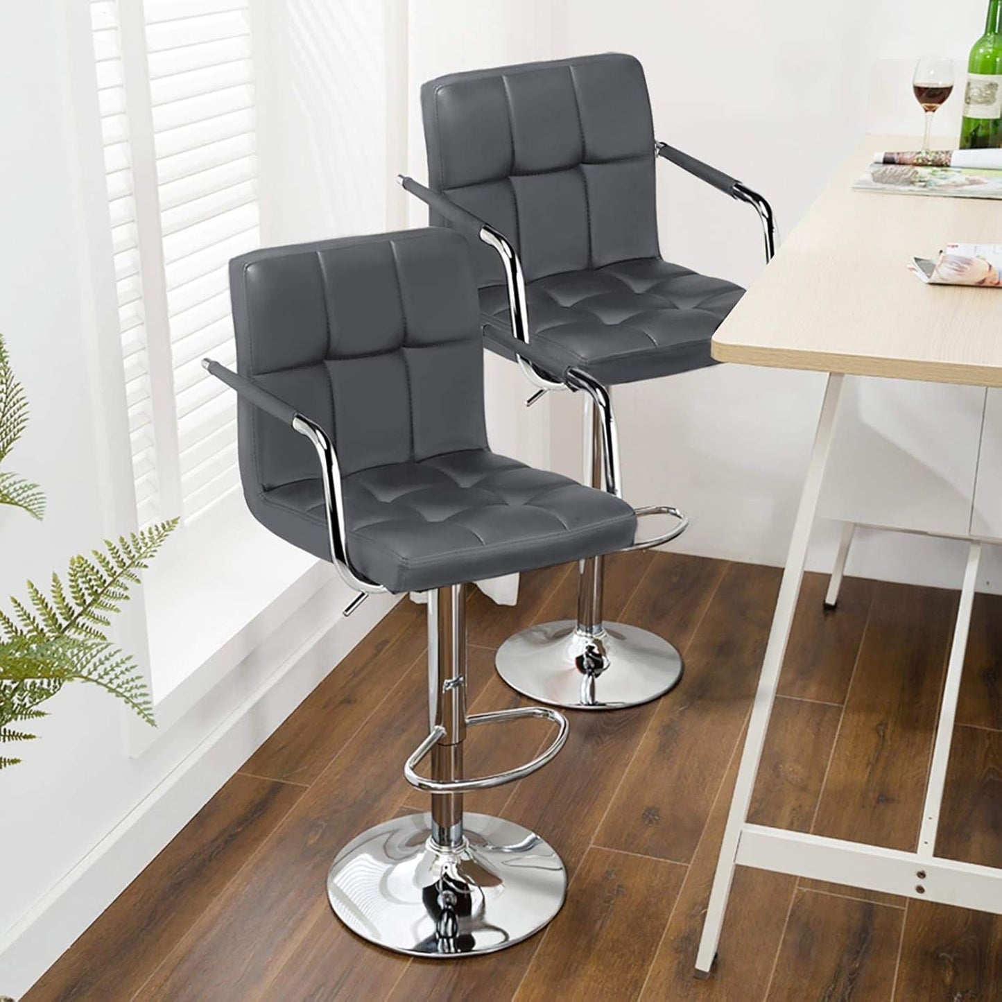 Bar Stools, Adjustable PU Leather Swivel Barstools, Modern Counter