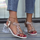 Fashion Flowers Sandals With Transparent High Square Heels Summer