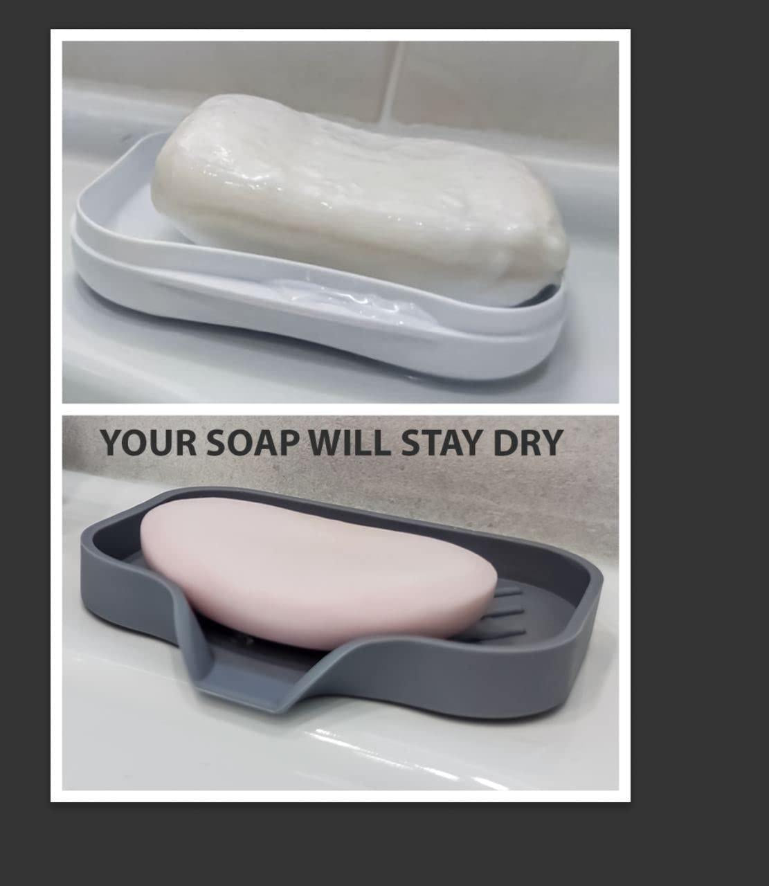 2 pcs Grey Silicone Soap Tray   Self Draining Soap Dish   Soap Holder