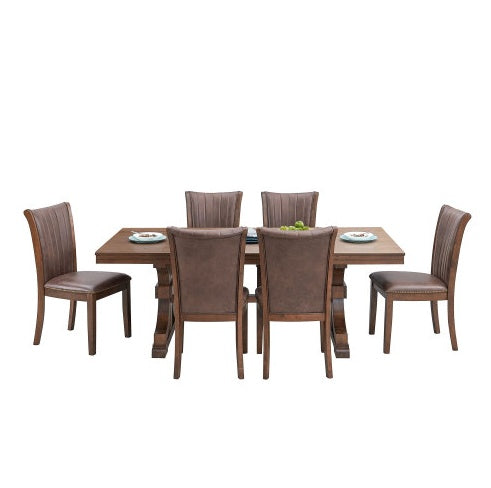 78.74 Rectangular Rubber Wood Dining Table For 6-8 With Wooden Trestle