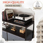 Charcoal Gray Fabric Dresser with Open Shelves and Drawers