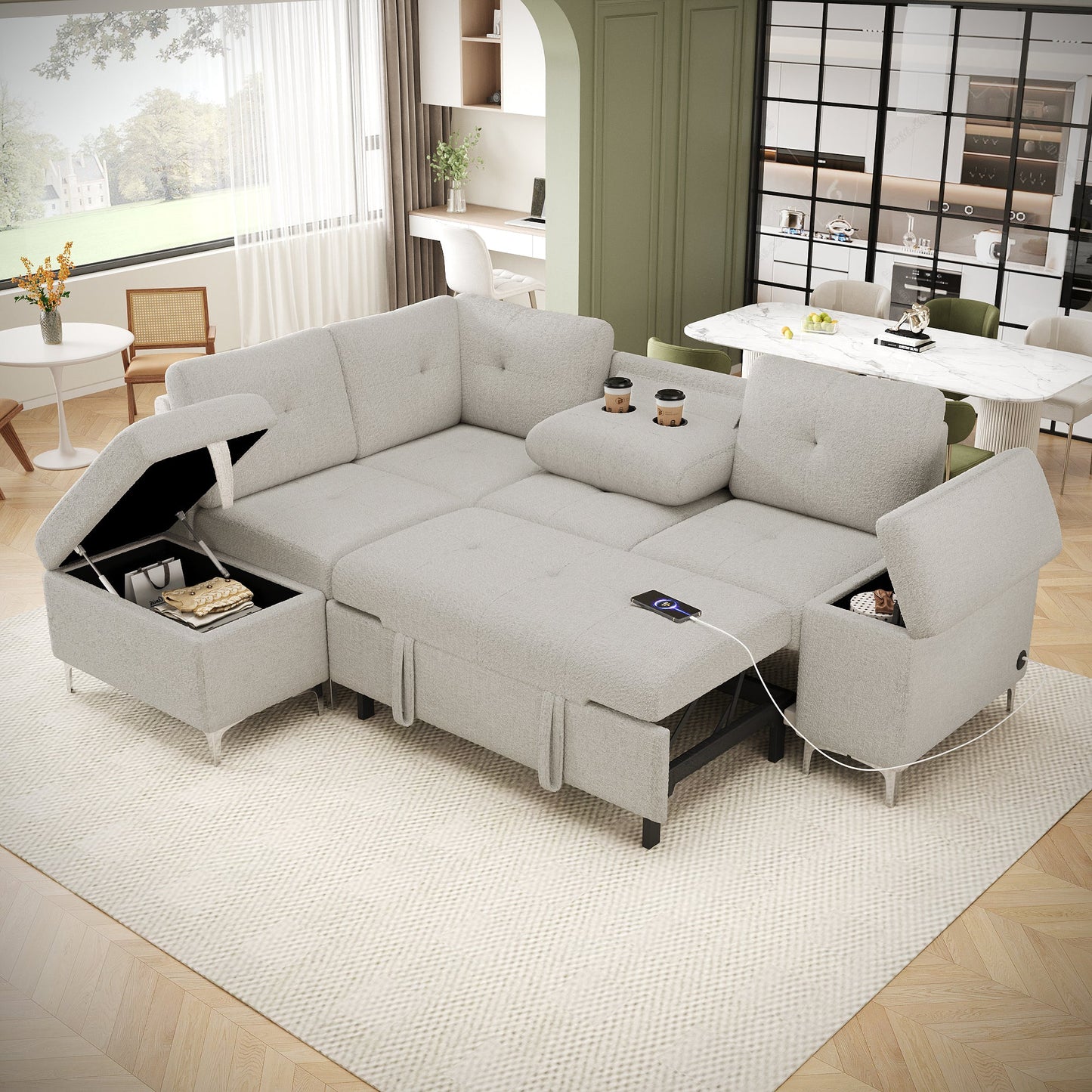 88.2' L-shaped Sofa Couch Upholstered Sofa Versatile Sofa Bed with