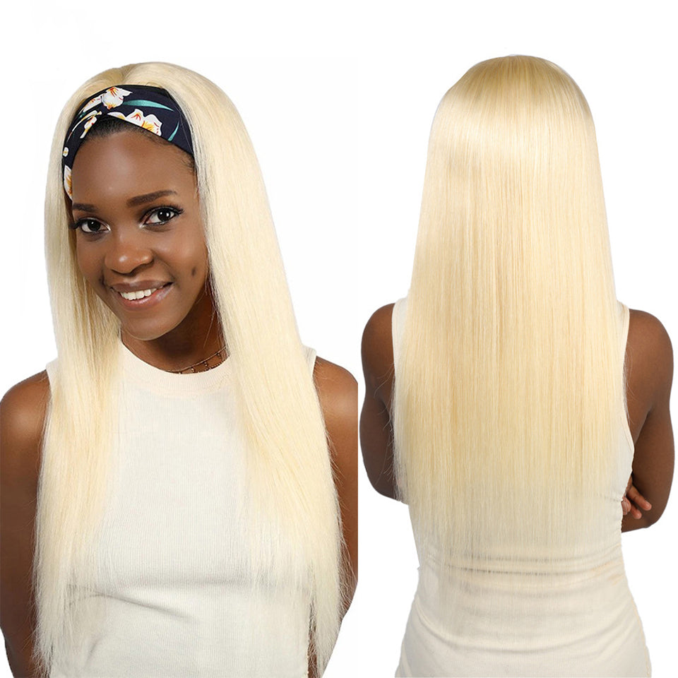 Straight 1B/613 Headband Human Hair Wigs For Black Women Blonde Scarf - Walbiz.com