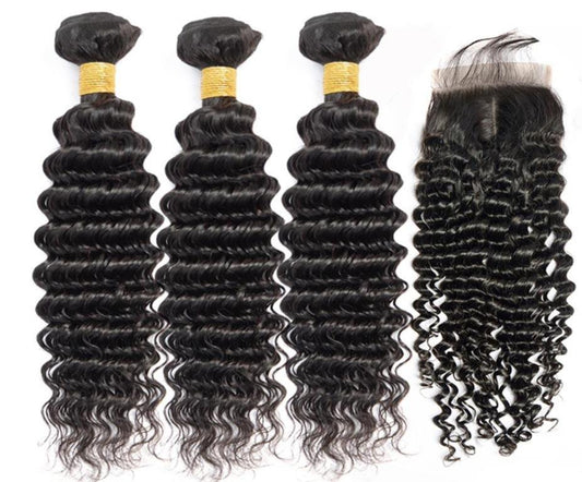 BeuMax 10A Grade 3/4 Deep Wave  Bundles with 4x4 Closure Brazilian
