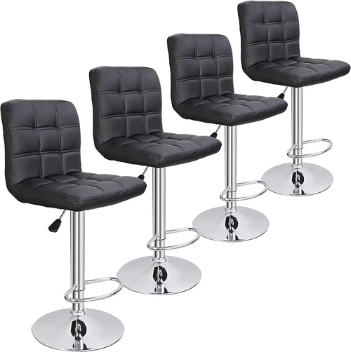 Set of 4 Adjustable Swivel Barstools, Modern PU Leather Kitchen