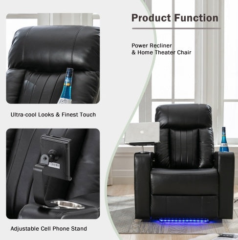 Premium Power Recliner With Storage Arms, Cupholders, Swivel Tray Tabl