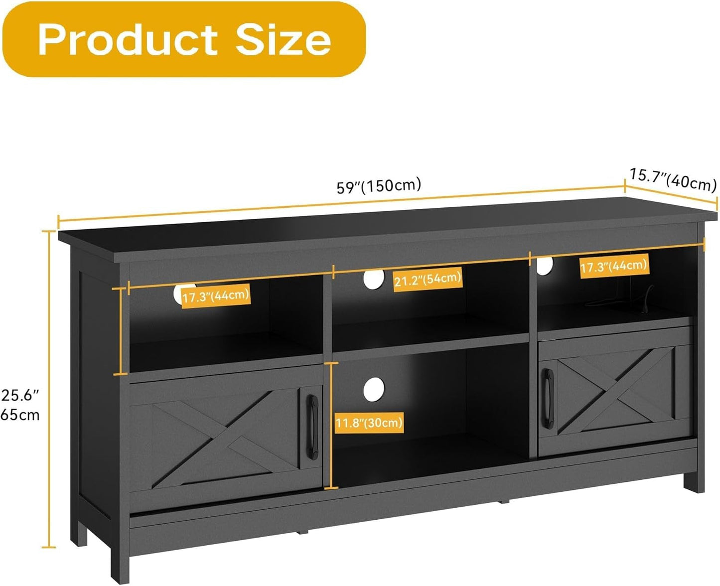 Farmhouse TV Stand for 65 Inch TV, Entertainment Centre with Power