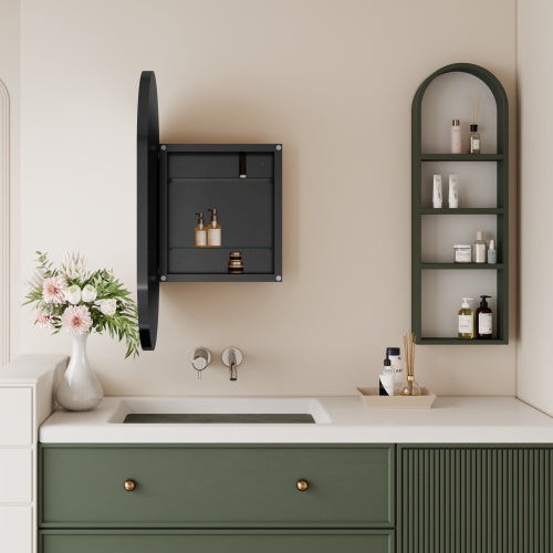 20x34 Inch Oval Recessed Metal Frame Bathroom Wall Cabinet With Mirror