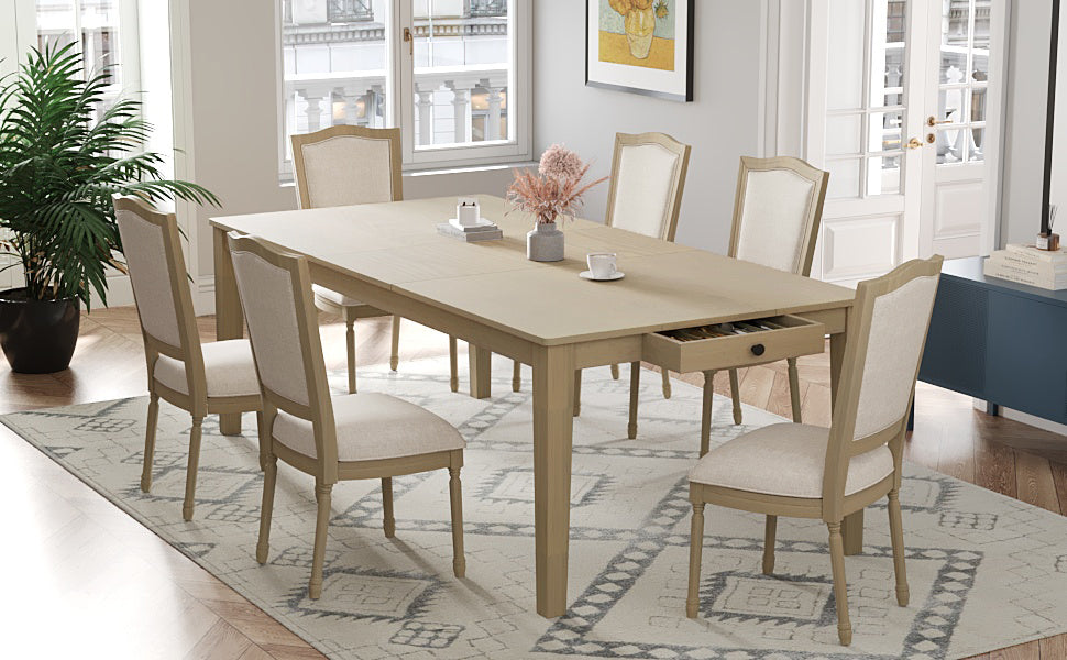 Rustic 7-Piece 78.1inch Extendable Dining Table Set with 18inch