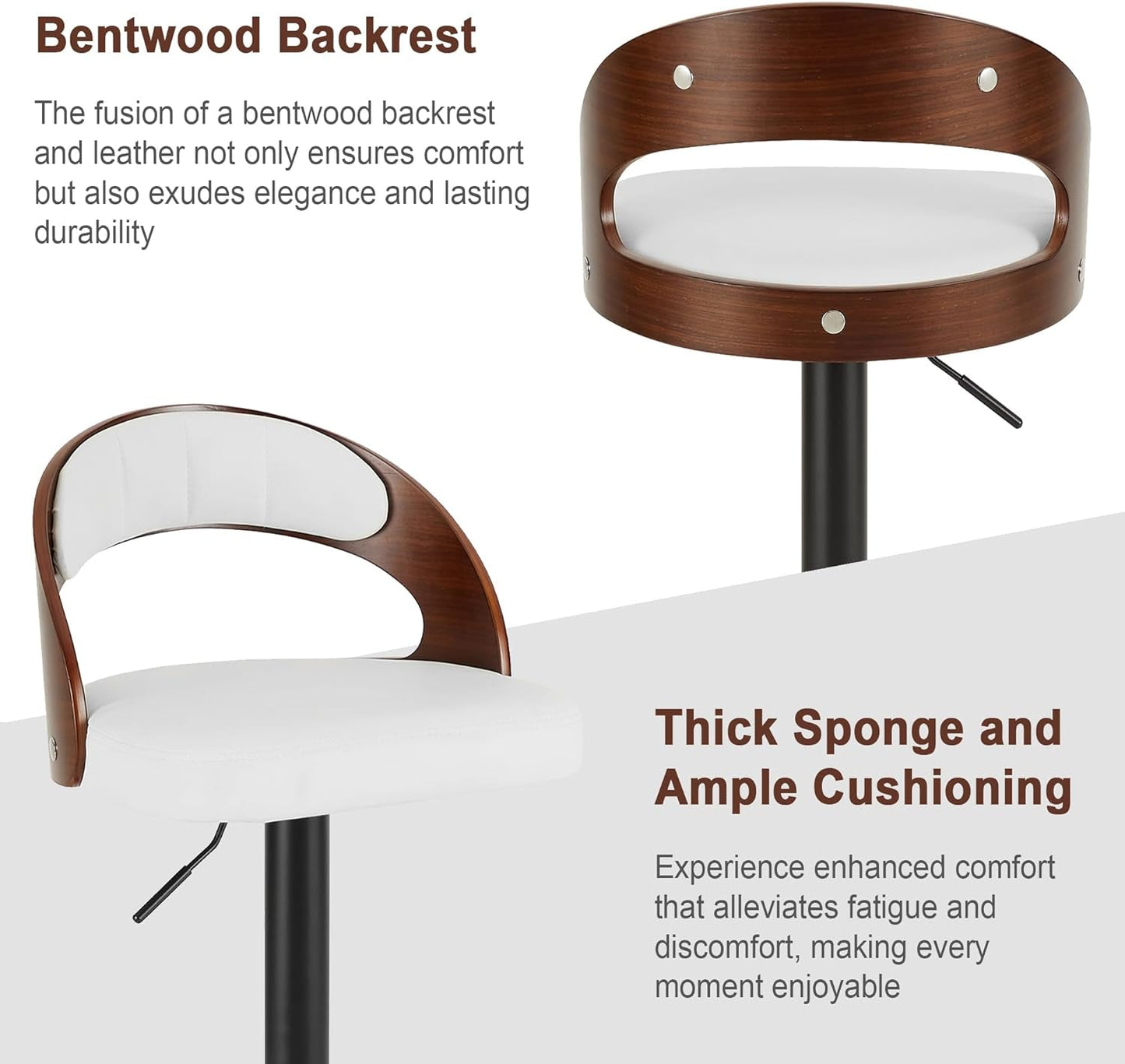 Bar Stool Set of 2, Counter Height Stools with Bentwood