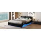 Full Size Upholstered Faux Leather Platform Bed With LED Light Bed Fra