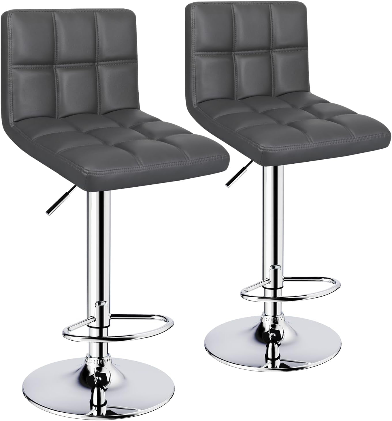 Bar Stools Set of 2, Armless Adjustable Swivel Barstools with Back,