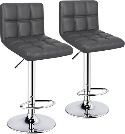 Bar Stools Set of 2, Armless Adjustable Swivel Barstools with Back,