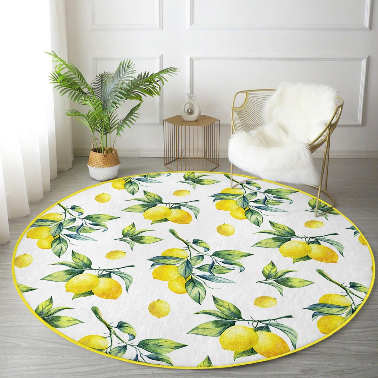 Lemon Patterned Circle Carpet, Country House Style Decorative Round