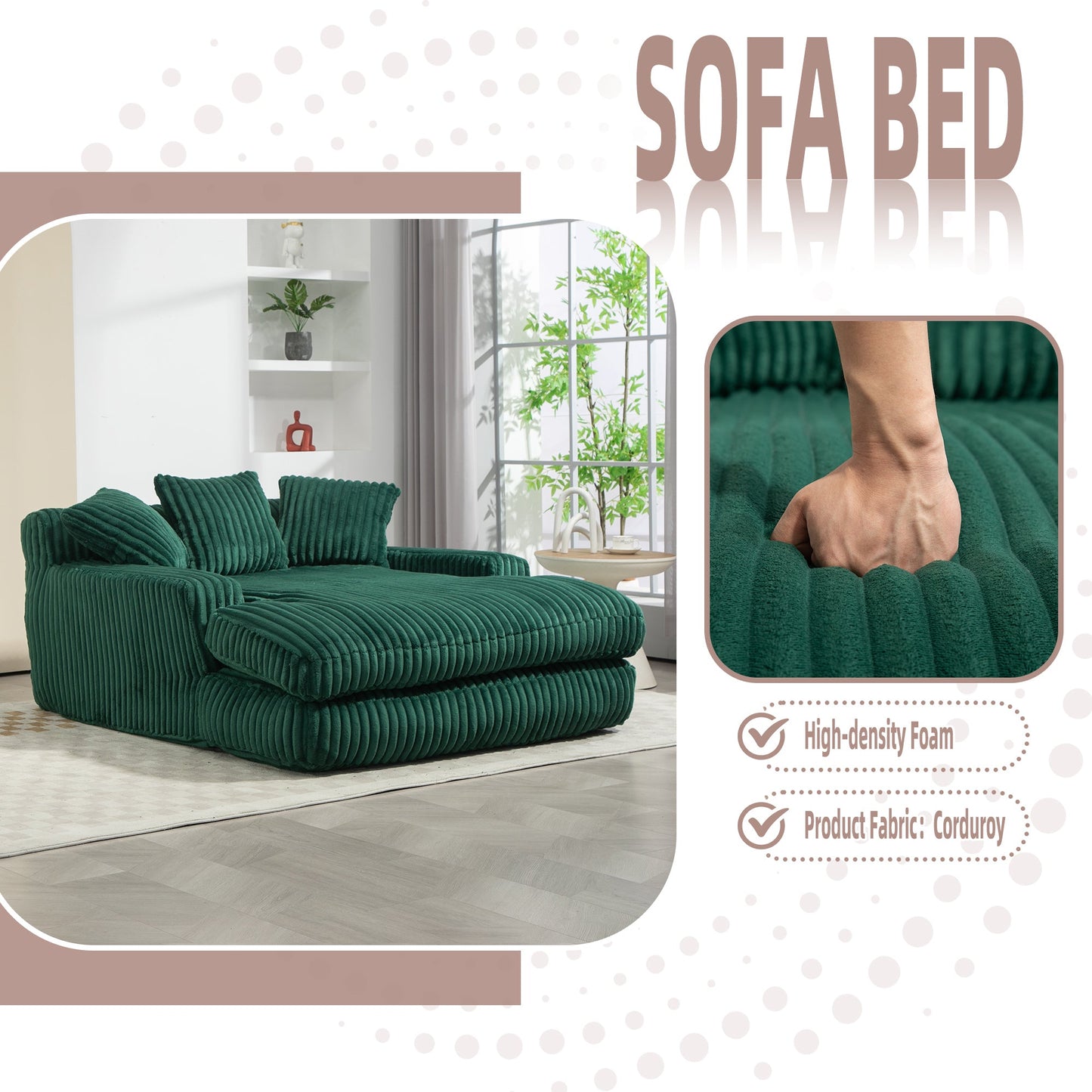 Corduroy lazy sofa With 3 back pillows,Comfy Sofa- Deep Seat Couch for