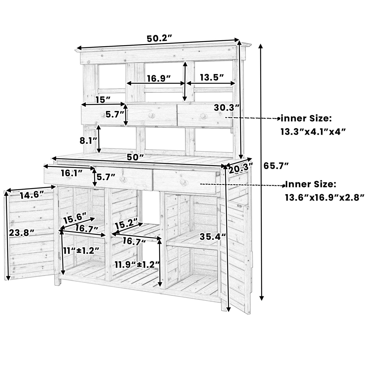 65.7'' H Tall Garden Potting Bench Table with Hutch,Patio Storage