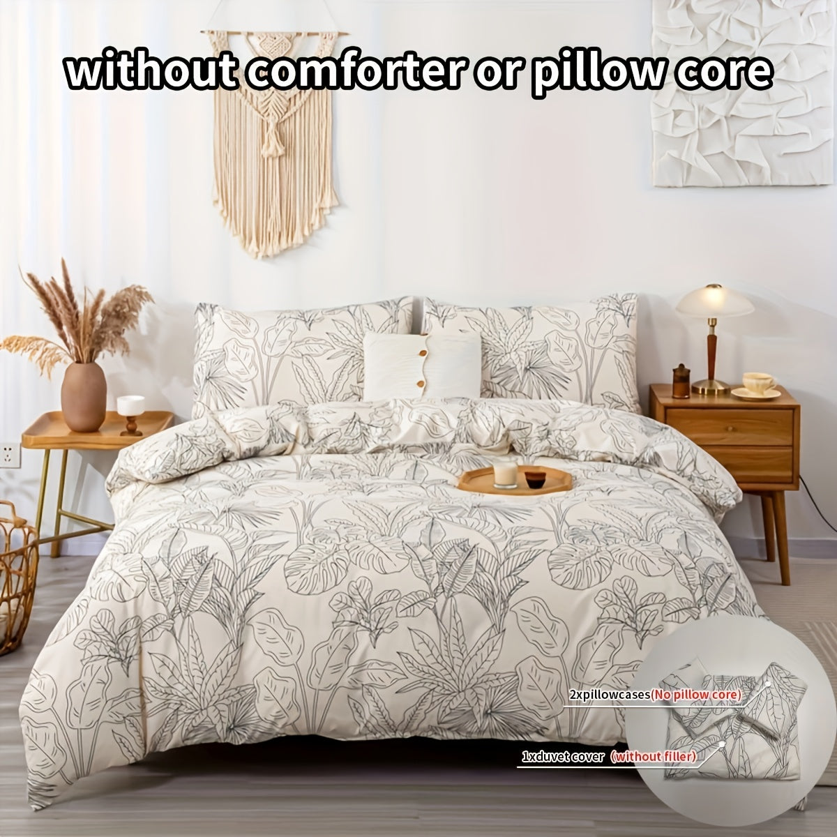 Elegant Leaf Print 3Piece Duvet Cover Set