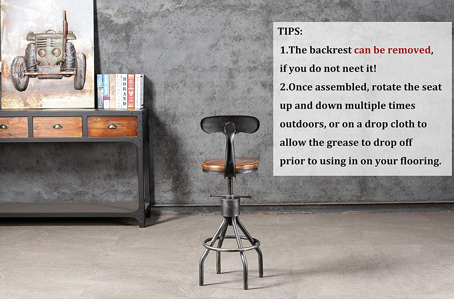 Rustic Industrial Adjustable Barstool, Set of 2
