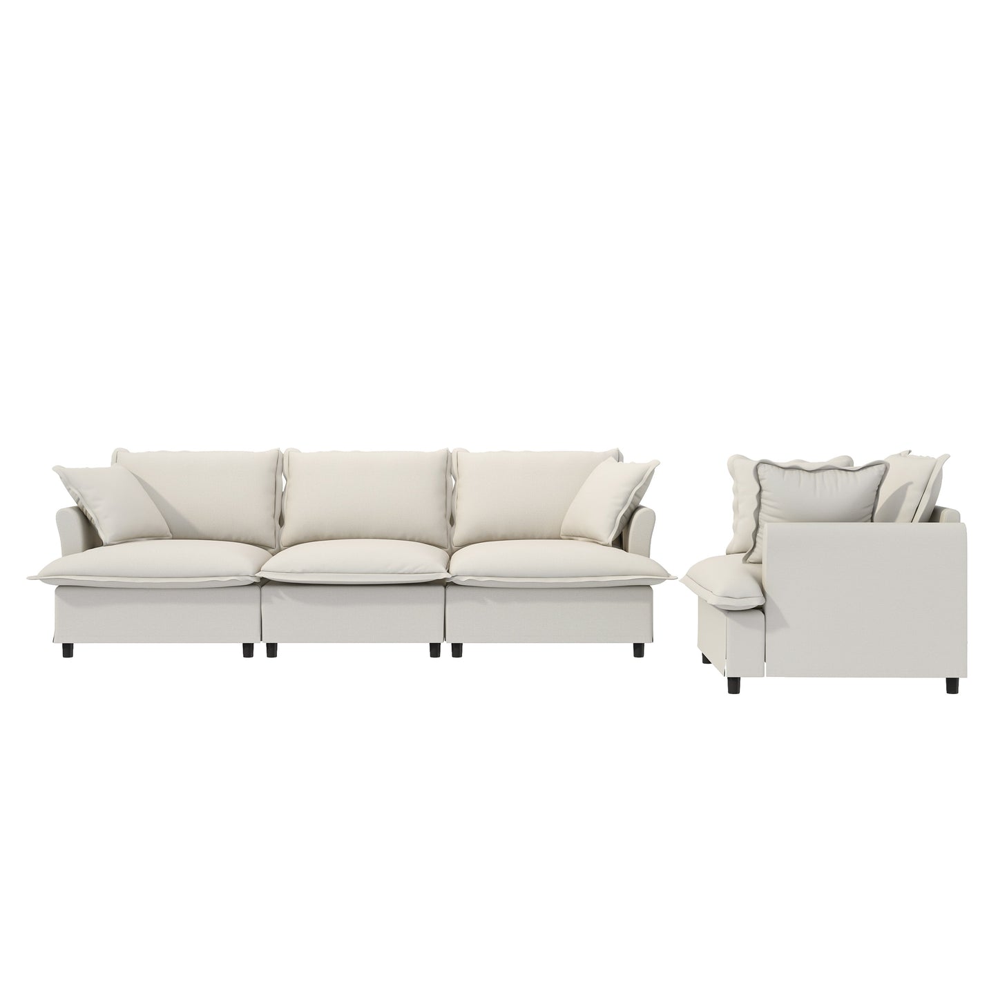 2 Piece Living Room Sofa Set with Throw Pillows,Chenille Sectional