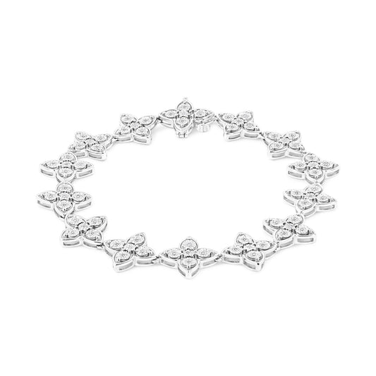 .925 Sterling Silver 1 cttw Miracle-Set Diamond 4 Leaf Clover Link