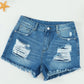 Distressed Mid Rise Frayed Hem Denim Shorts