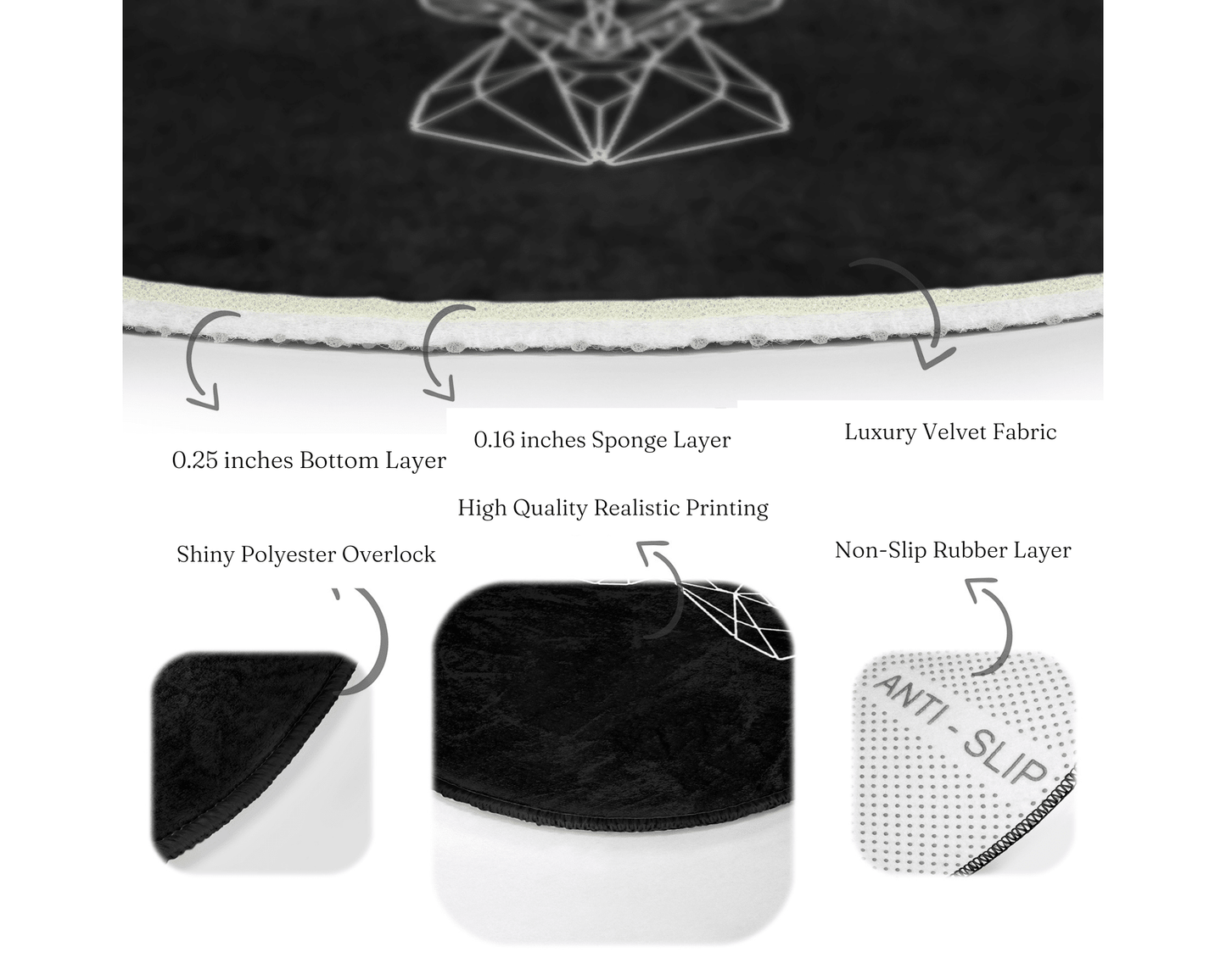 Deer Round Rug, Black Deer Patterned Area Rug, Non Slip Circle Carpet,