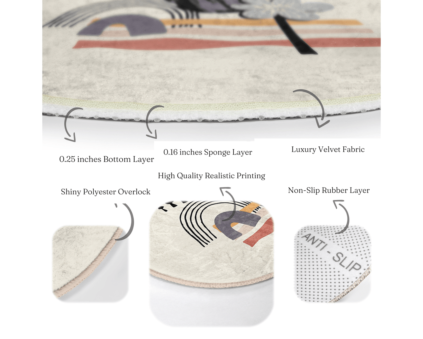 Abstract Round Rug, Minimalist Area Rug, Living Room Floor Carpet, Non