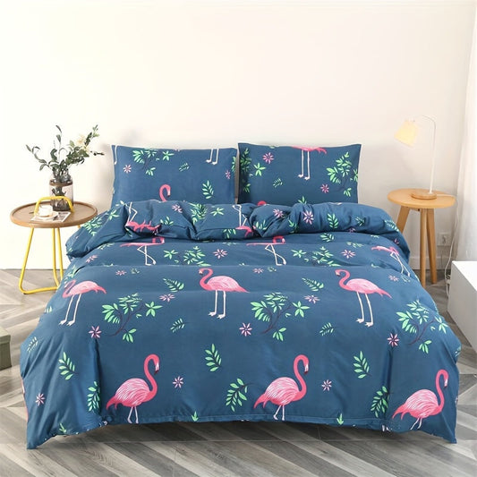 3Piece Floral Quilt Cover Set Breathable Polyester Machine Washable