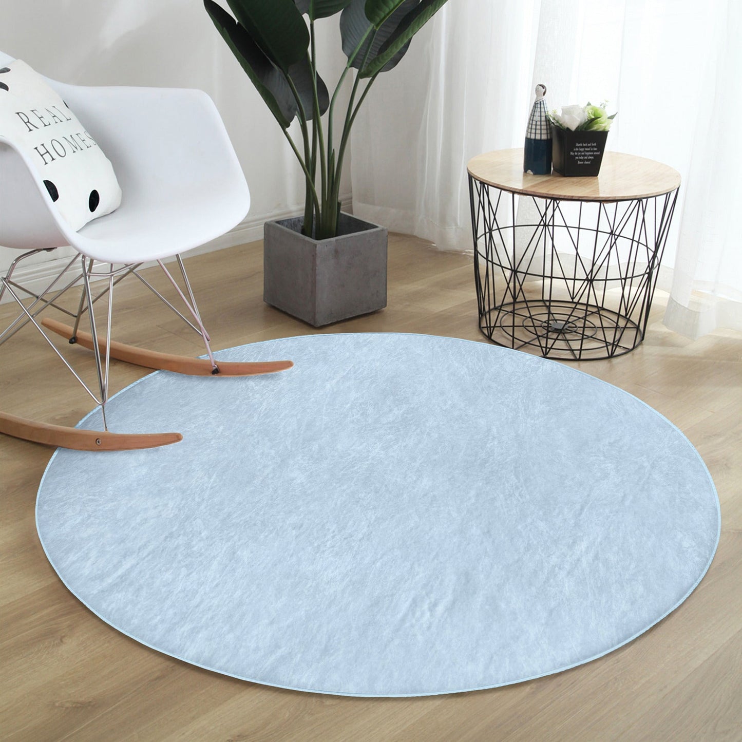 Blue Decorative Round Rug, Living Room Circle Carpet, Non Slip