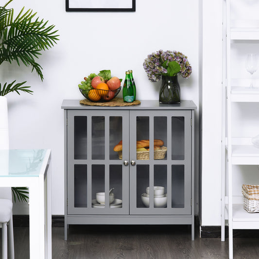 kleankin Storage Sideboard Buffet Cabinet Credenza with 2 Transparent