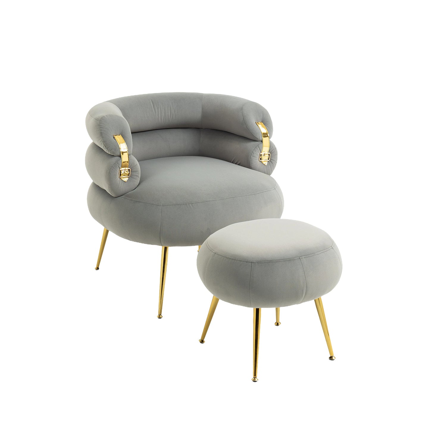 Upholstered Velvet Barrel Accent Chair with Ottoman,Accent Comfy