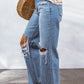 Sky Blue Destroyed Open Knee Wide Leg Jeans