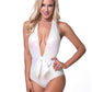 WHITE METALLIC PLUNGE ONE PIECE SWIM