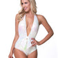 WHITE METALLIC PLUNGE ONE PIECE SWIM