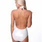 WHITE METALLIC PLUNGE ONE PIECE SWIM