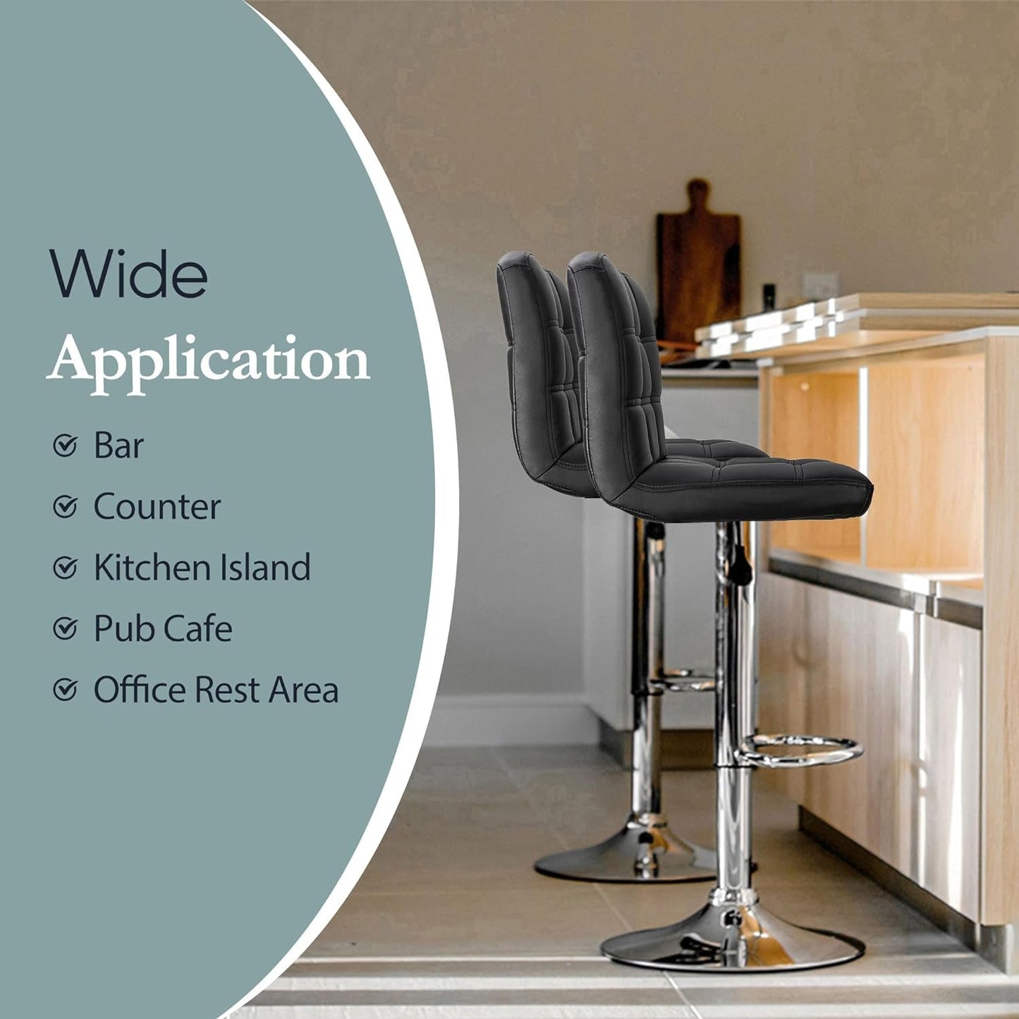 Set of 4 Adjustable Swivel Barstools, Modern PU Leather Kitchen