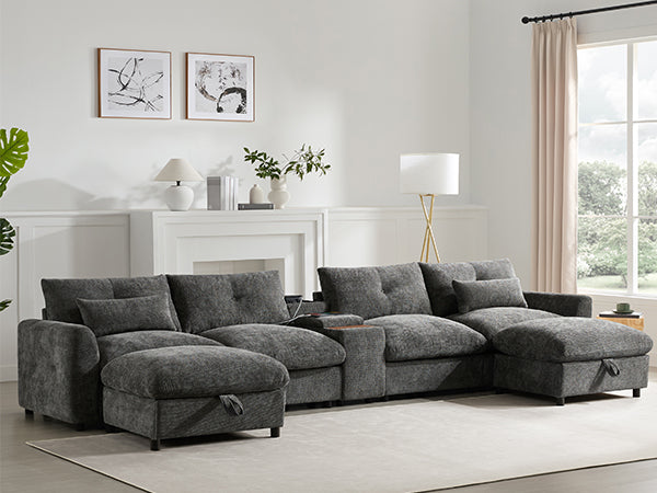 142'' Modular Sectional Sofa with Movable Storage Ottoman and