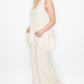 Sleeveless Hooded Top and Wide Leg Pants Set - Ivory